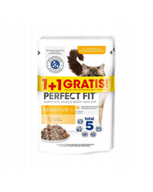 PERFECT FIT Sensitive 1+ paketėliai 2x85 g su vištiena padaže suaugusioms katėms