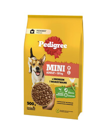 PEDIGREE Adult MINI 500 g su vištiena ir daržovėmis sausas visavertis pašaras suaugusiems mažų veislių šunims
