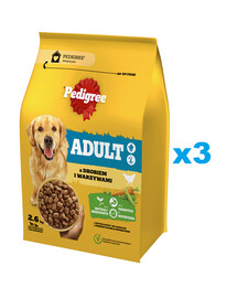 PEDIGREE Adult 3x2,6 kg su paukštiena ir daržovėmis sausas visavertis maistas dideliems ir vidutinio dydžio šunims