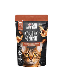 PAN MIĘSKO Gabalėliai padaže Veršienos su elniena drėgnas kačių ėdalas 85 g
