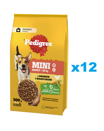 PEDIGREE Adult Mini 12x500 g su paukštiena ir daržovėmis sausas visavertis ėdalas suaugusiems mažų veislių šunims