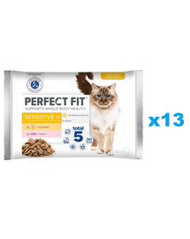 PERFECT FIT Sensitive 1+ 52x85 g drėgno visaverčio maisto suaugusioms katėms, su vištienos padažu, su lašiša