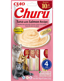 INABA Churu Cat Senior Tuna with Salmon 4x14g skanėstas vyresnio amžiaus katėms su tunu ir lašiša