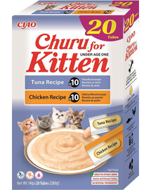 INABA Churu Cat Kitten 20x14g tuno ir vištienos kreminis skanėstas kačiukams