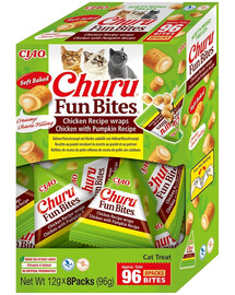 INABA Cat Fun Bites Chicken with Pumpkin 8x12g vištienos ir moliūgų apkepai jūsų katei