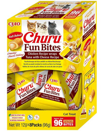 INABA Cat Fun Bites Chicken with Tun and Cheese 8x12g vištienos, tuno ir sūrio vyniotinis jūsų katei