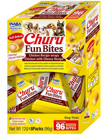 INABA Dog Churu Fun Bites Chicken with Cheese 8x12g vištienos ir sūrio vyniotinis jūsų šuniui