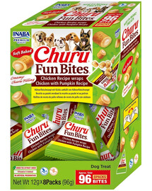 INABA Dog Churu Fun Bites Chicken with Pumpkin 8x12g vištienos ir moliūgų apkepai šunims