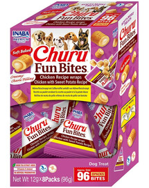 INABA Dog Churu Fun Bites Chicken with Sweet Potato 8x12g vištienos ir saldžiųjų bulvių apkepai šunims
