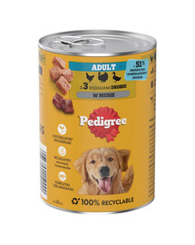 PEDIGREE Suaugusiųjų konservai 400 g drėgnas maistas visaverčiam suaugusių šunų maistui su 3 paukštienos rūšimis