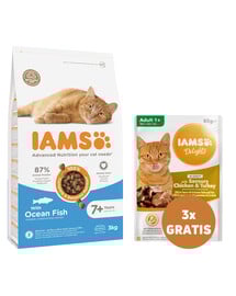 IAMS for Vitality dla dorosłych kotów z rybami oceanicznymi 3 kg + 3 x kurczak i indyk w sosie 85 g