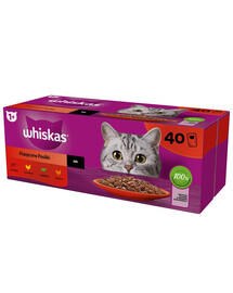 WHISKAS Classic Meals drėgnas maistas katėms su padažu 40x85 g + TRIXIE Vištienos žiedai su lašiša 50 g