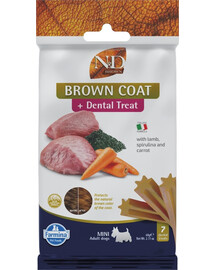 FARMINA N&D Brown Dental Treat Coat Lamb Mini 60 g (7 vnt.) dantų skanėstai mažų veislių šunims