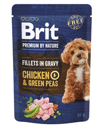 BRIT Premium By Nature Dog Fillets in Gravy su vištiena ir žaliaisiais žirneliais 24x85g