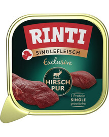 RINTI Singlefleisch Exclusive Venison Pure Vienos rūšies baltymų maistas su elniena, 24 x 150 g