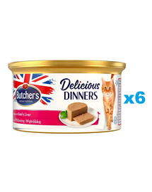 BUTCHER'S Classic Delicious Dinners konservai su kepenimis ir jautiena 85 g x 6