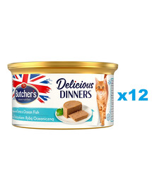 BUTCHER'S Classic Delicious Dinners konservai putėsiai su tunais ir jūrų žuvimi 85 g x 12