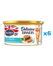 BUTCHER'S Classic Delicious Dinners konservai putėsiai su tunais ir jūrų žuvimi 85 g x 6