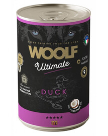 WOOLF Ultimate Adult Dog Duck and Coconut oil 400g drėgnas ėdalas šunims su antiena ir kokosų aliejumi