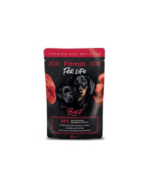 FITMIN For Life Adult and Puppies Beef 85 g filė su jautiena padaže šuniukams ir suaugusiems šunimsa