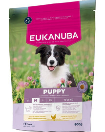 EUKANUBA Puppy Medium Breeds Chicken 800 g sausa maistas vidutinio dydžio šuniukams, turintis šviežio vištienos