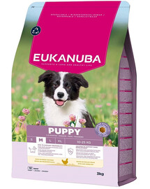 EUKANUBA Puppy Medium Breeds Chicken 3 kg sausa maistas vidutinių veislių šuniukams, turintis šviežio vištienos