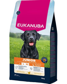 EUKANUBA Junior Large Breeds Chicken 15 kg sausas maistas jauniems didelių veislių šunims, turintis šviežio vištienos