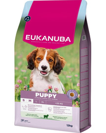 EUKANUBA Puppy Small Medium Breeds Lamb Rice 12 kg sausas maistas mažų ir vidutinių veislių šuniukams, turintis avienos ir ryžių
