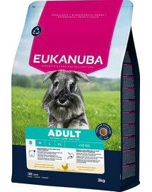 EUKANUBA Adult Small Breeds Chicken 3 kg sausas maistas mažoms veislėms, turtingas šviežia vištiena