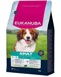 EUKANUBA Adult Small Medium Breeds Lamb Rice 3 kg sausa maistas mažų ir vidutinių veislių šunims, turintis avienos ir ryžių