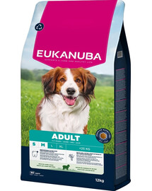 EUKANUBA Adult Small Medium Breeds Lamb Rice 12 kg sausas ėdalas mažiems ir vidutiniams šunims, kuriame gausu ėrienos ir ryžių