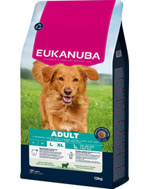 EUKANUBA Adult Large Breeds Lamb Rice 12kg sausa maistas, turtingas aviena ir ryžiais didelių veislių šunims