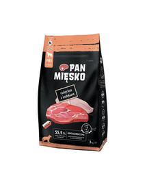 PAN MIĘSKO Veršienos ir kalakutienos šunų skanėstai, traškūs, M, 2x3 kg