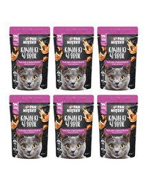 PAN MIĘSKO Gabaliukai padaže Vištiena su krevetėmis drėgnas maistas katėms 6x85 g