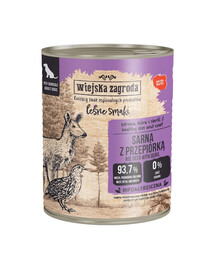WIEJSKA ZAGRODA Miško skoniai Elnias su putpelės  drėgnas maistas šunims 800 g