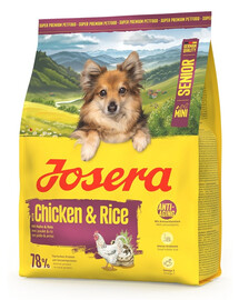 JOSERA Mini Senior Chicken and Rice 900g be gluteninė maisto produktas vyresniems mažų veislių šunims