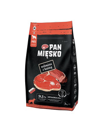 PAN MIĘSKO Sausos jautienos ir ožkienos dešrelės šunims, traškios, M, 2x3 kg
