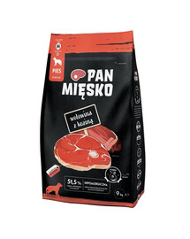 PAN MIĘSKO Sausos jautienos ir ožkienos dešrelės šunims, traškios M 2x9 kg