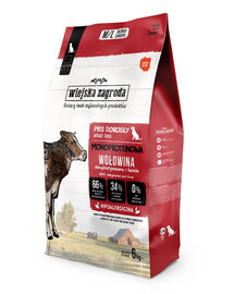 WIEJSKA ZAGRODA Vienos rūšies baltyminis jautienos šunims trašku M/L 6 kg