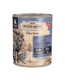 WIEJSKA ZAGRODA Miško skoniai Elnienos ir putpelių šlapias maistas šuniukams 24x800 g