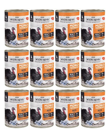 WIEJSKA ZAGRODA Monobaltinis kalakutiena šlapias maistas šuniukams, 12 x 400 g