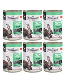 WIEJSKA ZAGRODA Monoprotein Rabbit šlapias šunų maistas 6x400 g