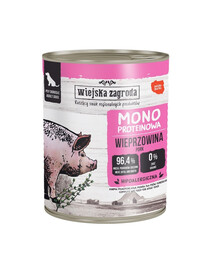 WIEJSKA ZAGRODA monoproteinas šlapias šunų maistas su kiauliena, 12 x 800 g