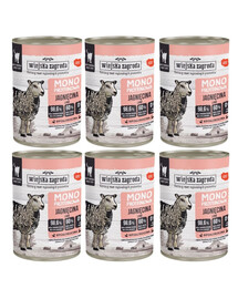 WIEJSKA ZAGRODA Vienos rūšies baltymų avienos šlapias kačių maistas 6x400 g