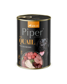 PIPER Šlapias maistas su putpelėmis ir spanguolėmis šunims, 12 x 400 g