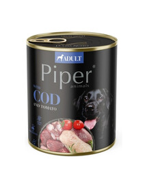 PIPER Šlapias šunų maistas su menke ir pomidorais, 12 x 800 g