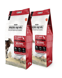 WIEJSKA ZAGRODA Vienas baltymas jautiena šunims traškuose M/L 2x12 kg