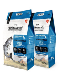WIEJSKA ZAGRODA Vienas baltymas  Lašiša šunims trašku S/M 2x6 kg