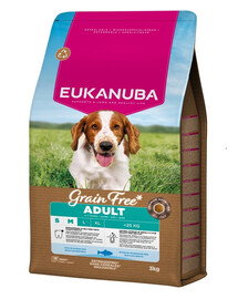 EUKANUBA Grain Free Adult Small Medium Ocean Fish 3 kg be grūdis sausas maistas su žuvimi suaugusiems mažų ir vidutinių veislių šunims