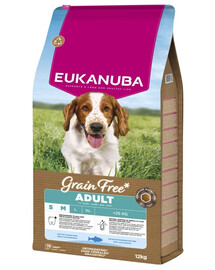 EUKANUBA Grain Free Adult Small Medium Ocean Fish 12 kg be grūdis maistas suaugusiems mažų ir vidutinių veislių šunims su žuvimi